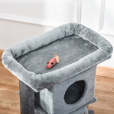 PawHut Cat Tree Tower for Indoor Cats Cat Scratching Post Climbing Activity Centre w/Jute Scratching Pad, Toy Ball, Cat House - Grey 
