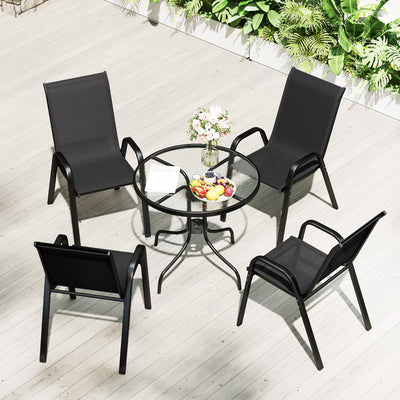 Outsunny Five-Piece Steel Patio Set, with Glass-Top Table - Black 