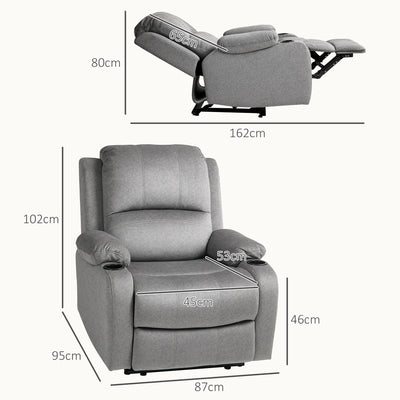 HOMCOM Microfibre Manual Reclining Armchair, with Footrest - Grey 