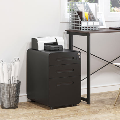 Vinsetto Lockable File Cabinet with 3 Drawers, Vertical Office Drawer for A4, Letter, Legal Size, Anti-tilt Design, Pre-Assembled Body, Black 