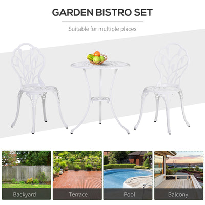 Outsunny 3 Piece Patio Bistro Set for 2, Outdoor Aluminium Garden Table and Chairs with Umbrella Hole for Balcony, White 