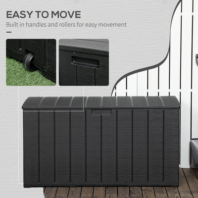Outsunny 336 Litre Extra Large Outdoor Garden Storage Box, Water-resistant Heavy Duty Double Wall Plastic Container, Garden Furniture Organizer, Deck Cushion Chest with Wheels and Handles, Black 