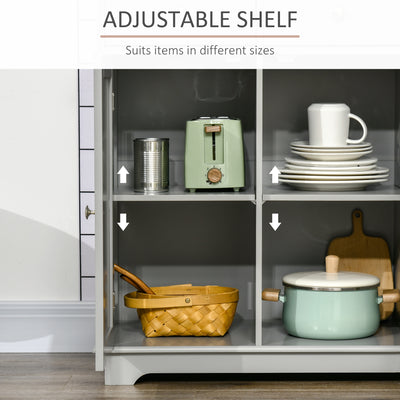 HOMCOM Sideboard with Rubberwood Top and Adjustable Shelves for Dining Room, Kitchen - Grey 