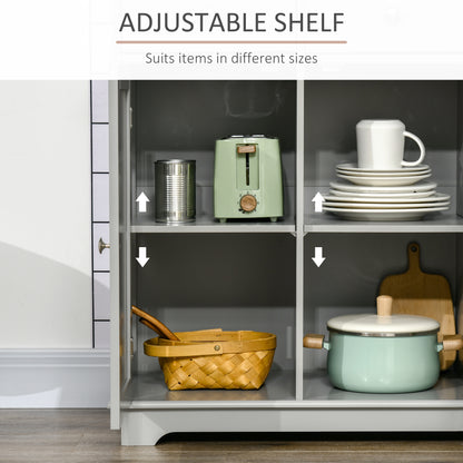 HOMCOM Sideboard with Rubberwood Top and Adjustable Shelves for Dining Room, Kitchen - Grey