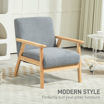 HOMCOM Accent Chair Wood Frame with Thick Cashmere Cushions Wide Seat Armchair Home Furniture Bedroom Office Grey 