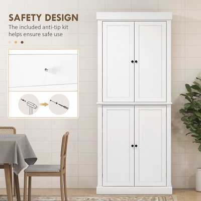 HOMCOM Freestanding Kitchen Cupboard with 4 Doors, Storage Cabinet with 6-Tier Shelving and 4 Adjustable Shelves, White 