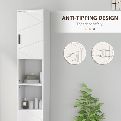 kleankin Line Embossed Tall Bathroom Storage Cabinet - White 