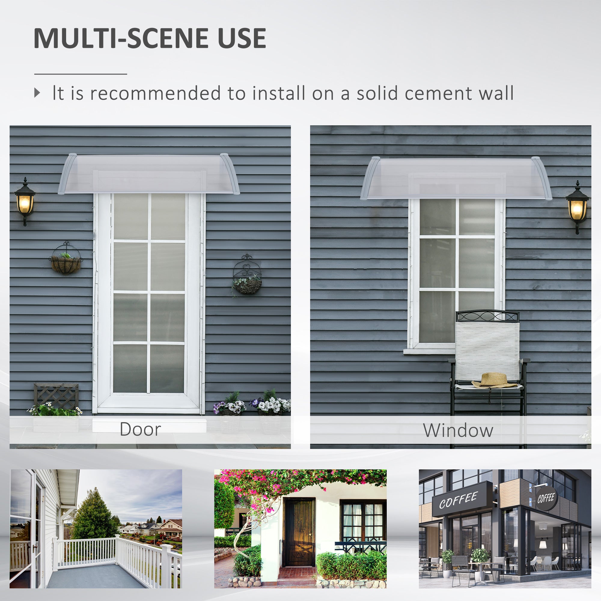 Outsunny Door Awning Canopy Window Rain Shelter Cover Front Back Porch Window Shade 140cm x 70cm 