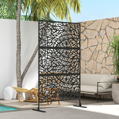Outsunny Metal Decorative Privacy Screen Outdoor Divider, Black Twisted Lines 