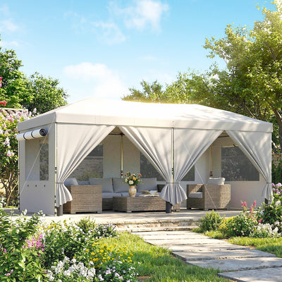 Outsunny 3 x 6 m Pop Up Canopy with UV50+ Protection Garden Gazebo with 6 Sidewalls, White 