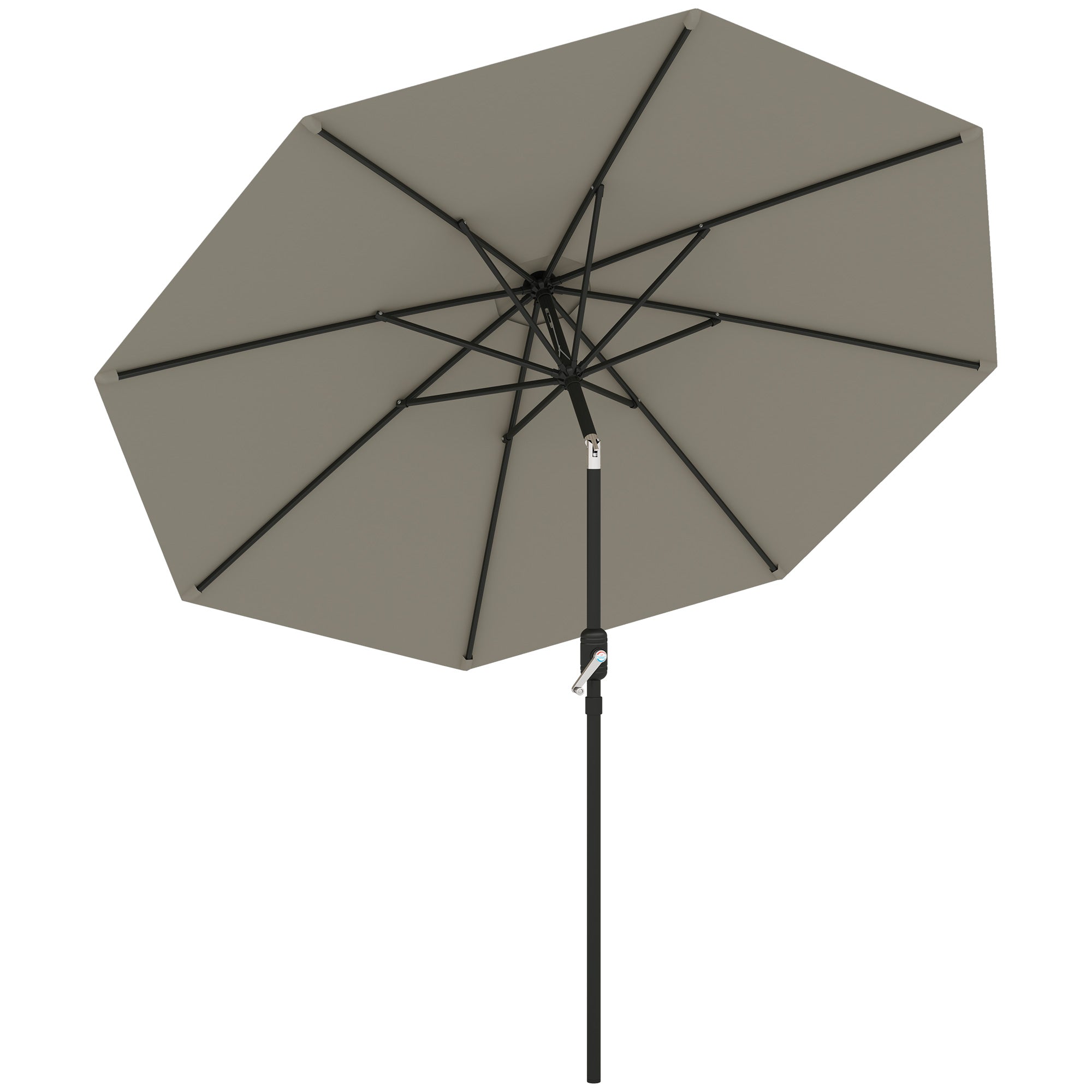 Outsunny 2.7M Garden Parasol Umbrella with Tilt and Crank, Outdoor Sun Parasol Sunshade Shelter with Aluminium Frame, Light Grey 