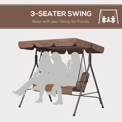 Outsunny Three-Seat Garden Swing Chair, with Adjustable Canopy - Brown 