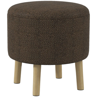 HOMCOM Round Ottoman Stool with Storage, Linen Fabric Upholstered Foot Stool with Padded Seat, Hidden Space and Wood Legs 