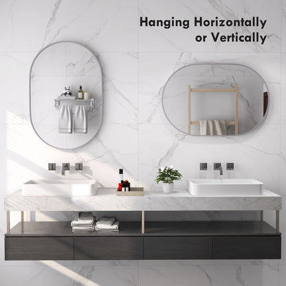 HOMCOM 60cm Aluminium Frame Round Bathroom Mirror - Silver Tone 