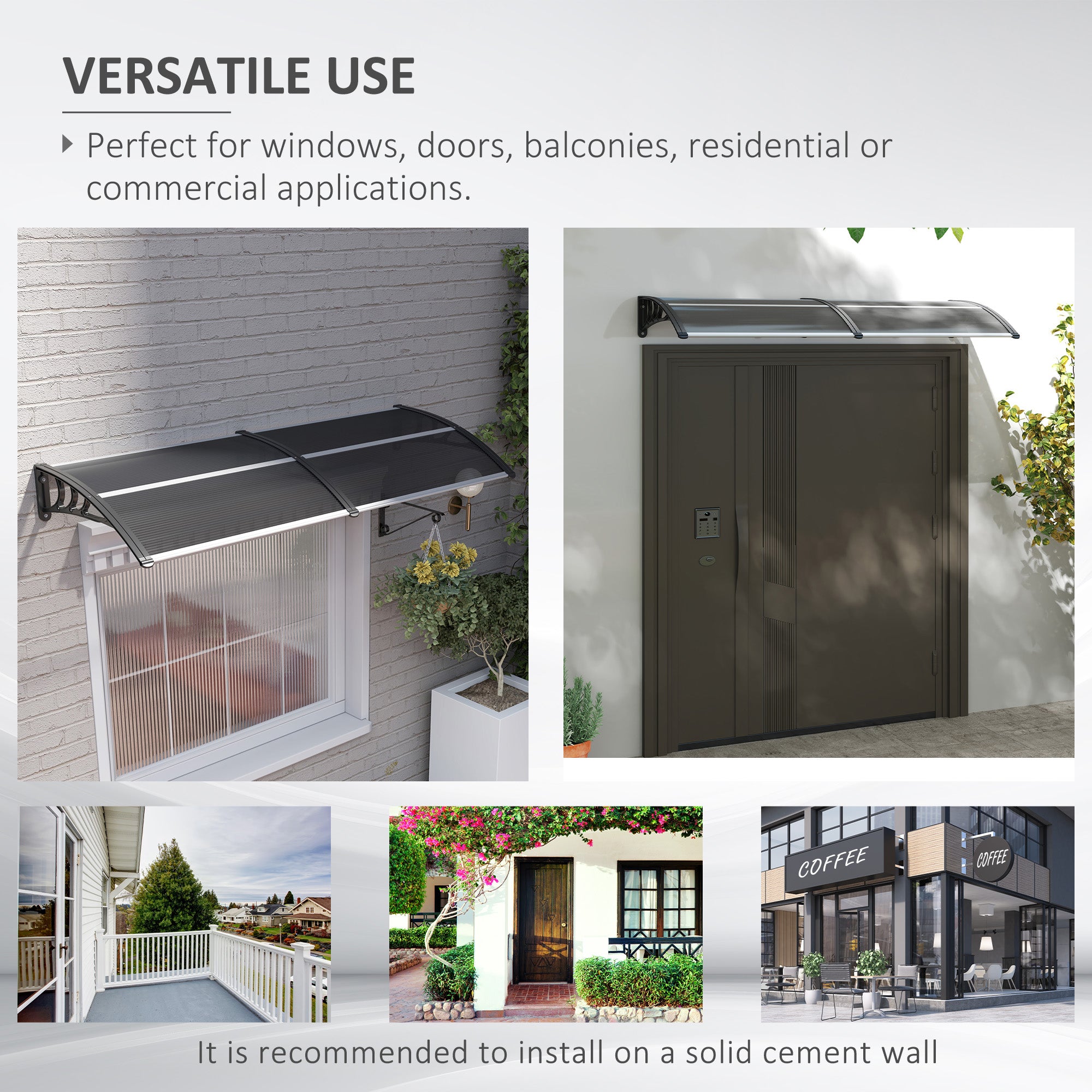 Outsunny Door Canopy Awning Outdoor Window Rain Shelter Cover for Front/Back Door Porch Black 196 x 75cm 