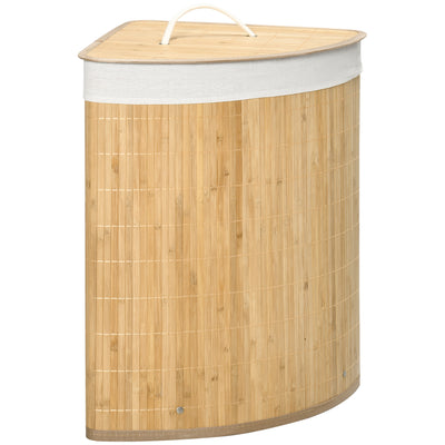 HOMCOM Bamboo Laundry Basket with Lid, 55 Litres Laundry Hamper with Removable Washable Lining,  Corner Washing Baskets, 38 x 38 x 57cm, Natural 