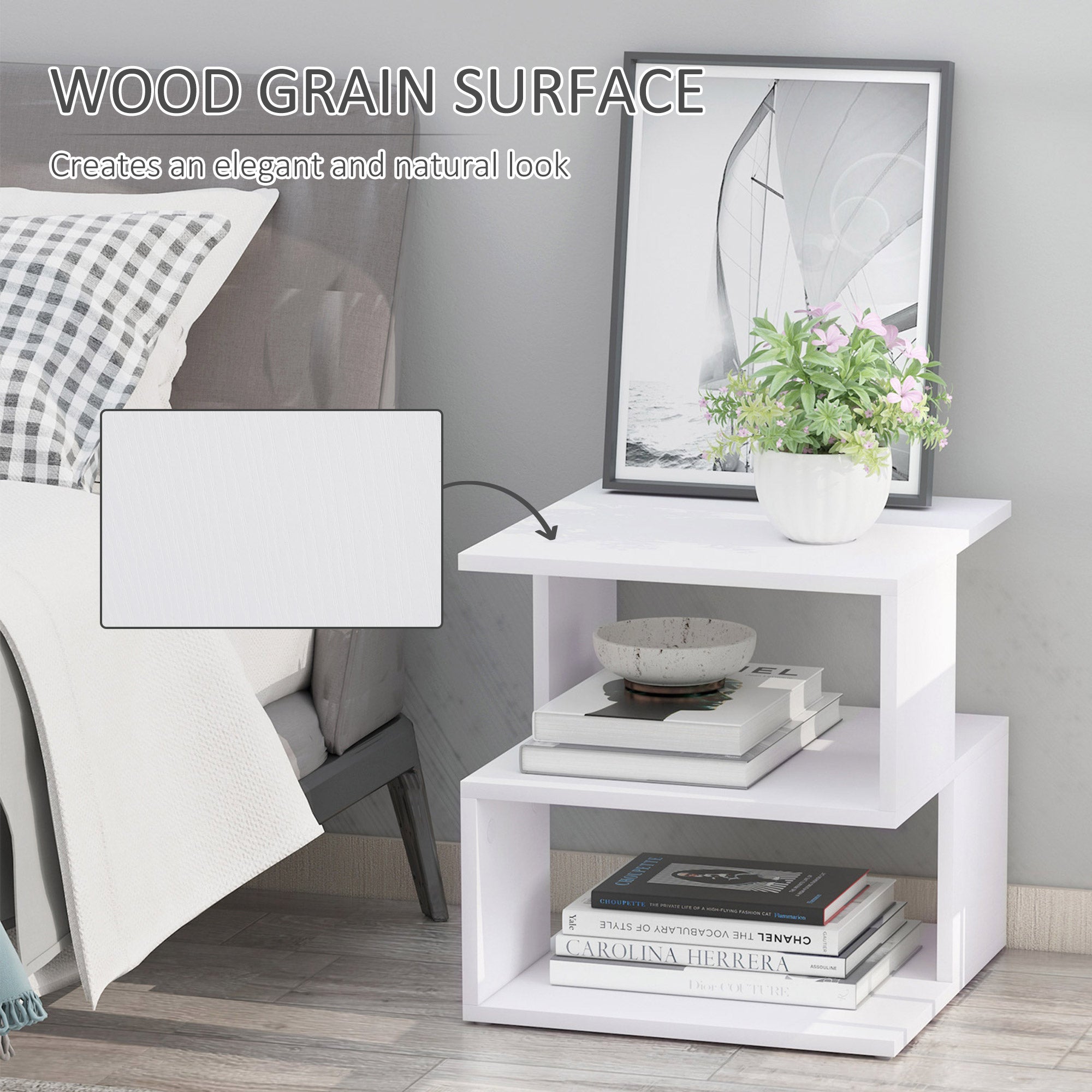 HOMCOM Side Table Square Coffee Table Modern End Table with 2 Tier Storage Shelves for Living Room, Bedroom, White 