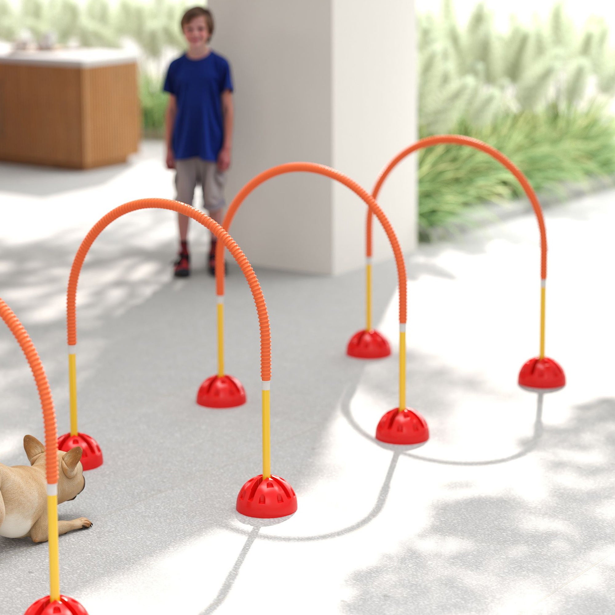 PawHut 4 Piece Dog Agility Training Equipment with 4 Adjustable Width Doors, Carry Bag, for Garden, Orange 