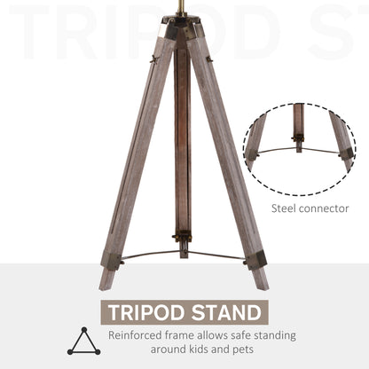 HOMCOM Industrial Tripod Floor Lamp, Nautical Searchlight with Adjustable Height, Wood Legs, E14 Lamp Base for Living Room, Bedroom, Grey and Bronze 