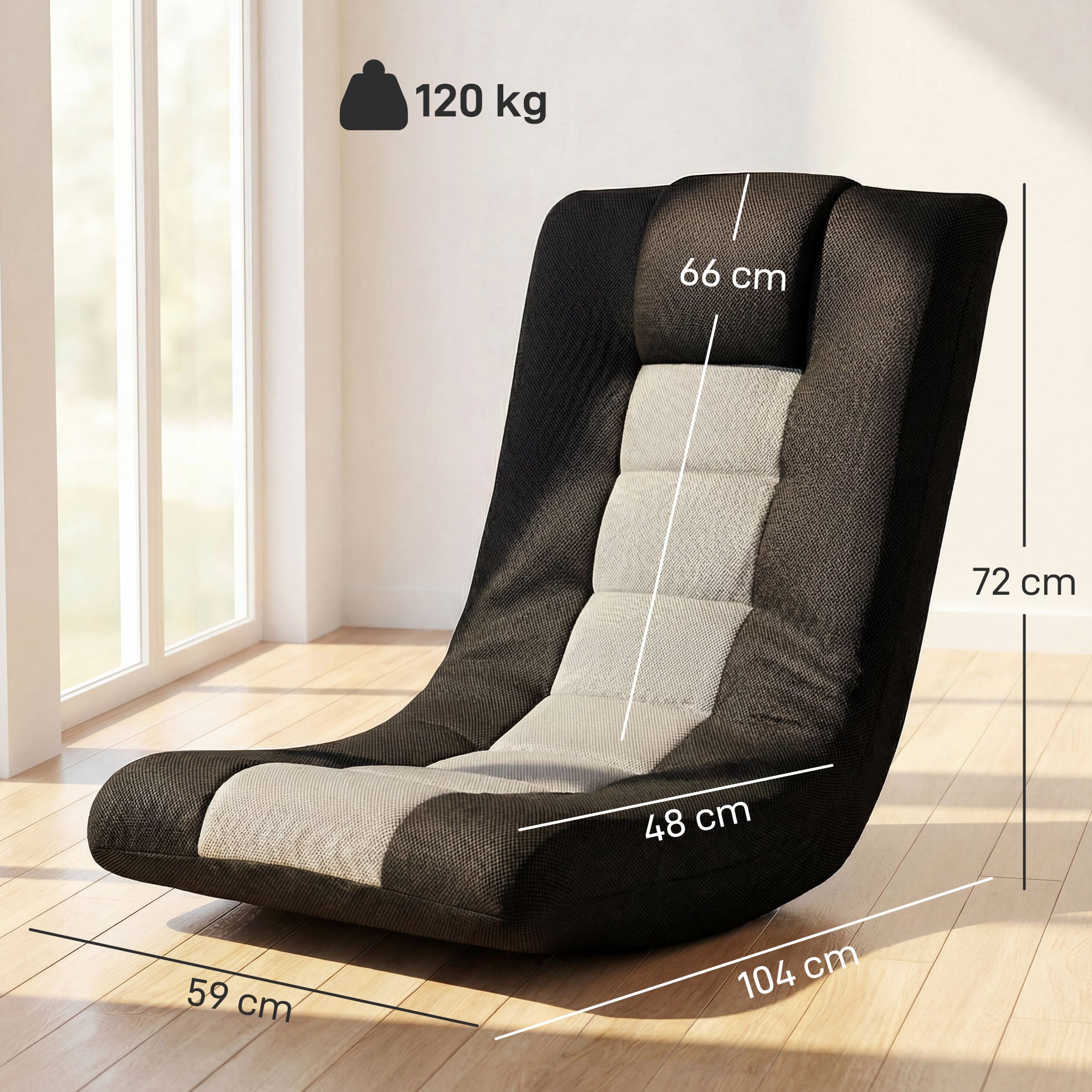 HOMCOM Floor Chair, Folding Floor Sofa with Adjustable Backrest, Wide Seat, Swivel Base, Black 