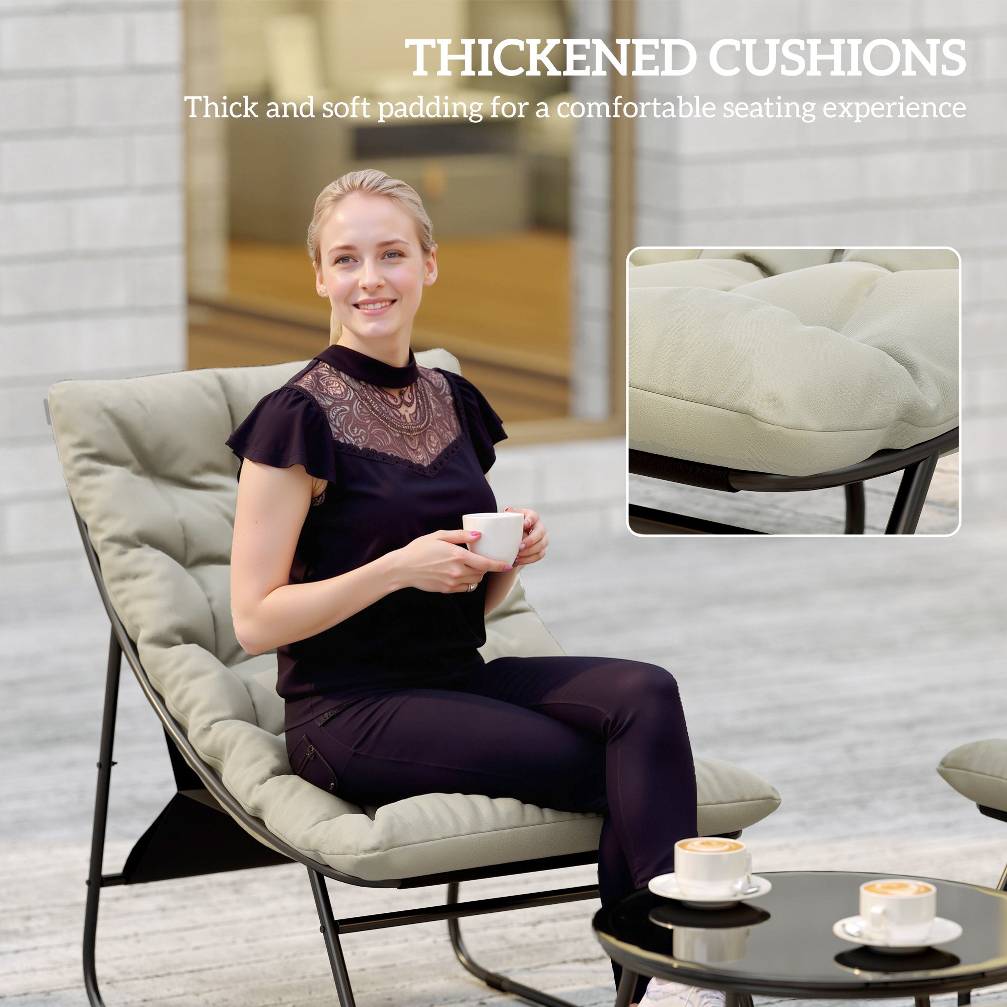 Outsunny 4 Seater Garden Furniture Set, Conversation Set with Loveseat Sofa, Chairs, Glass Coffee Table, Thick Cushions, Steel Outdoor Sofa for Balcony, Poolside, Conservatory, Light Grey 