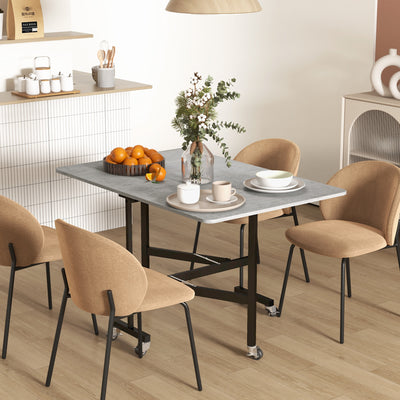 HOMCOM Mobile Drop Leaf Table, Folding Dining Table with 6 Wheels & Brakes, Kitchen Table for Small Spaces, Grey Marble Effect 