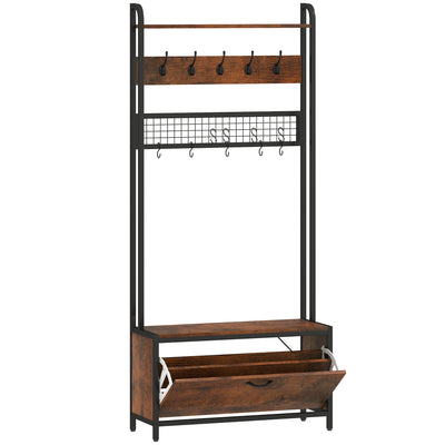 HOMCOM 5-In-1 Industrial-Style Hallway Tree - Brown/Black 