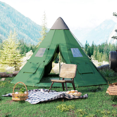 Outsunny 6 Men Tipi Tent with Carry Bag - Green 