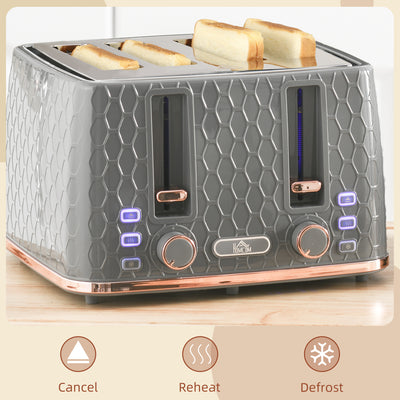 HOMCOM Four-Slice Honeycomb Toaster - Grey 