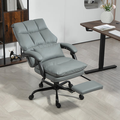 HOMCOM Faux Leather Reclining Office Chair, with Footrest - Grey 