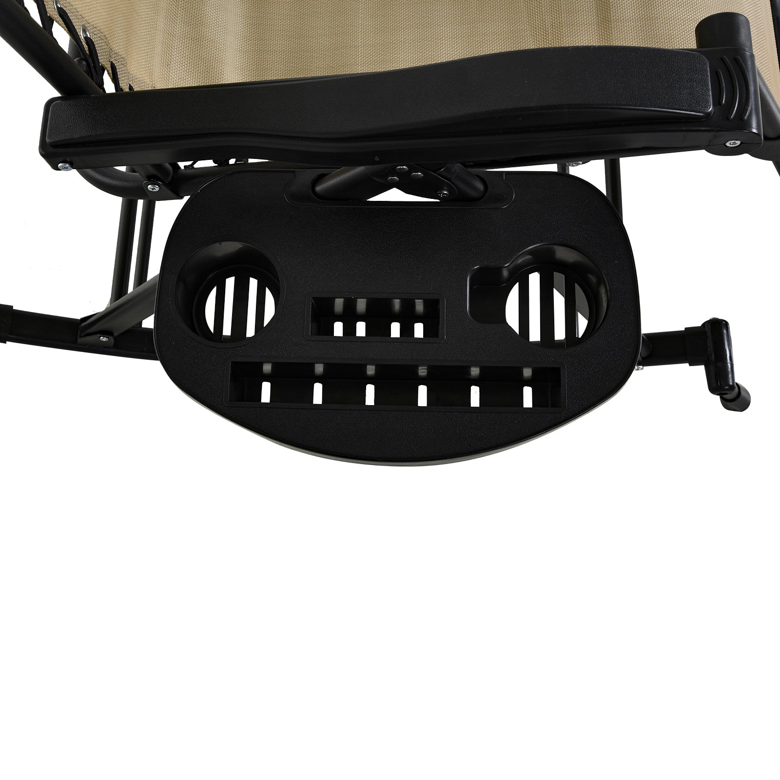 Outsunny Garden Rocking Chair Folding Recliner Outdoor Adjustable Sun Lounger Rocker Zero-Gravity Seat with Headrest Side Holder Patio Deck - Beige 