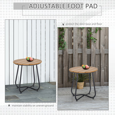Outsunny Round Outdoor Side Table Adjustable Leg Pads Garden Table 49 x 49 x 48 cm Natural Wood & Black 