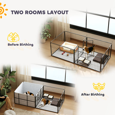 PawHut 7 Panel Dog Whelping Box, Heavy Duty Dog Playpen with Washable Pee Pads, Windproof Fabric, for Small and Medium Dogs 