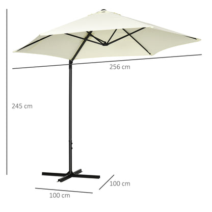 Outsunny 2.5M Garden Cantilever Parasol, Offset Roma Patio Umbrella Hanging Sun Shade Canopy Shelter with 360\'c2\'b0 Rotation and Cross Base, Beige