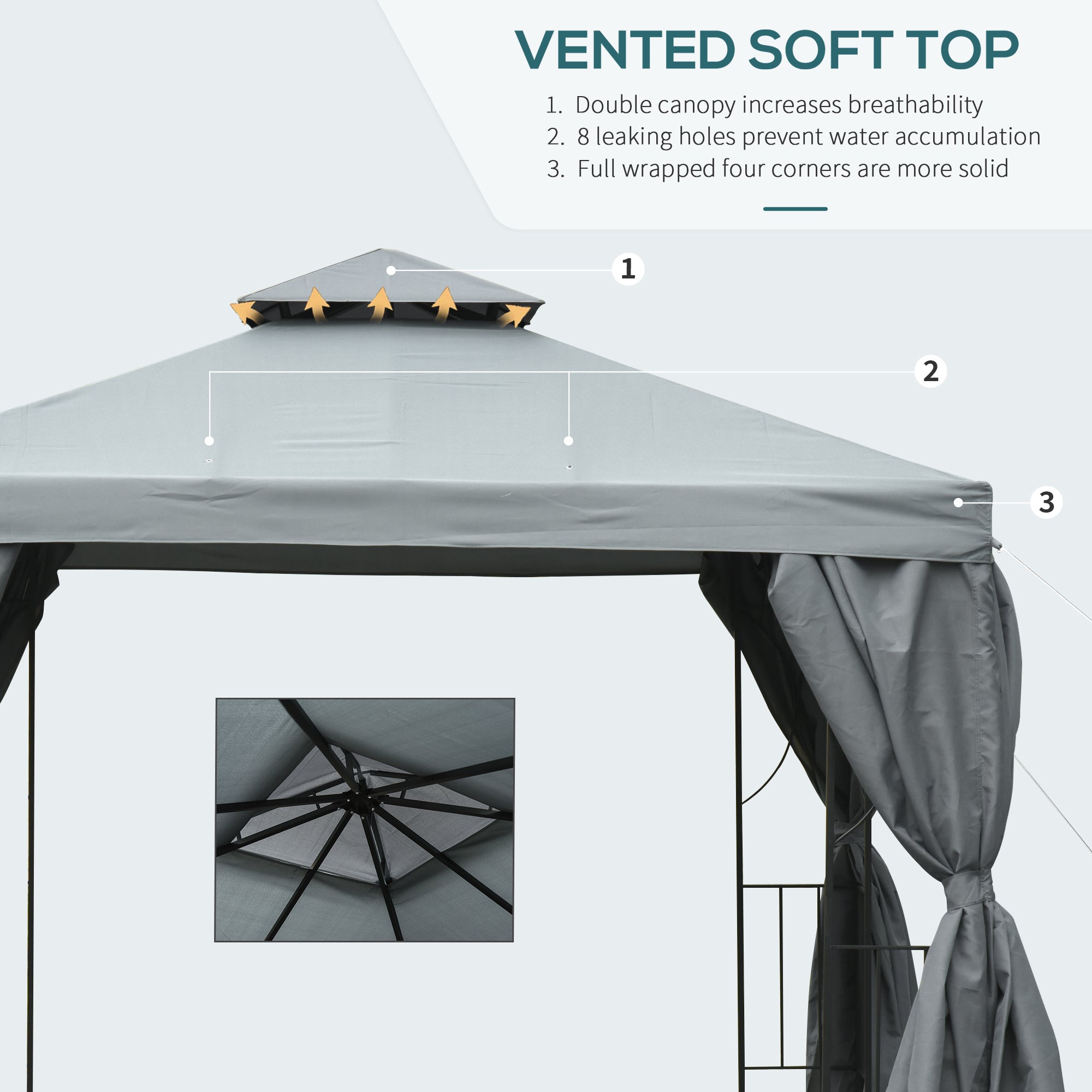 Outsunny 3 x 3 m Garden Gazebo Double Roof Marquee Patio Wedding Party Tent Canopy Shelter with Sidewalls, (Dark Grey) 