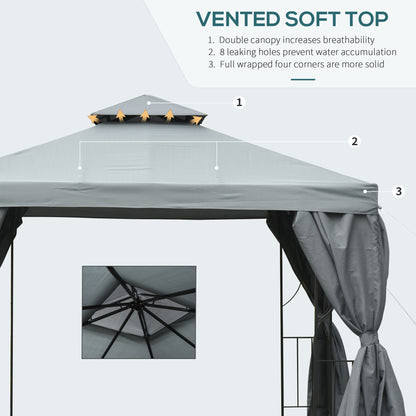 Outsunny 3 x 3 m Garden Gazebo Double Roof Marquee Patio Wedding Party Tent Canopy Shelter with Sidewalls, (Dark Grey) 