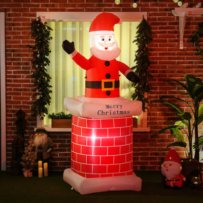 HOMCOM 7ft Christmas Inflatable Santa Claus from Chimney, Blow-Up Outdoor LED Garden Display for Lawn, Party 