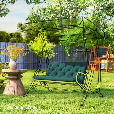 Outsunny 2 Seater Bench Pad, Garden Chair Cushion with Back and Ties for Indoor and Outdoor Use, 98 x 100 cm, Green 