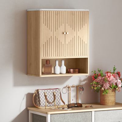 HOMCOM Bathroom Wall Cabinet with Adjustable Shelf - Oak 