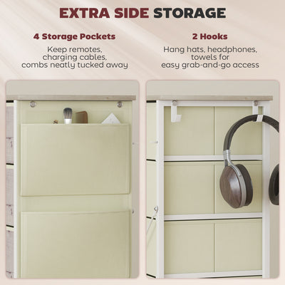 HOMCOM Chest of Five Fabric Drawers - Natural Wood Finish 
