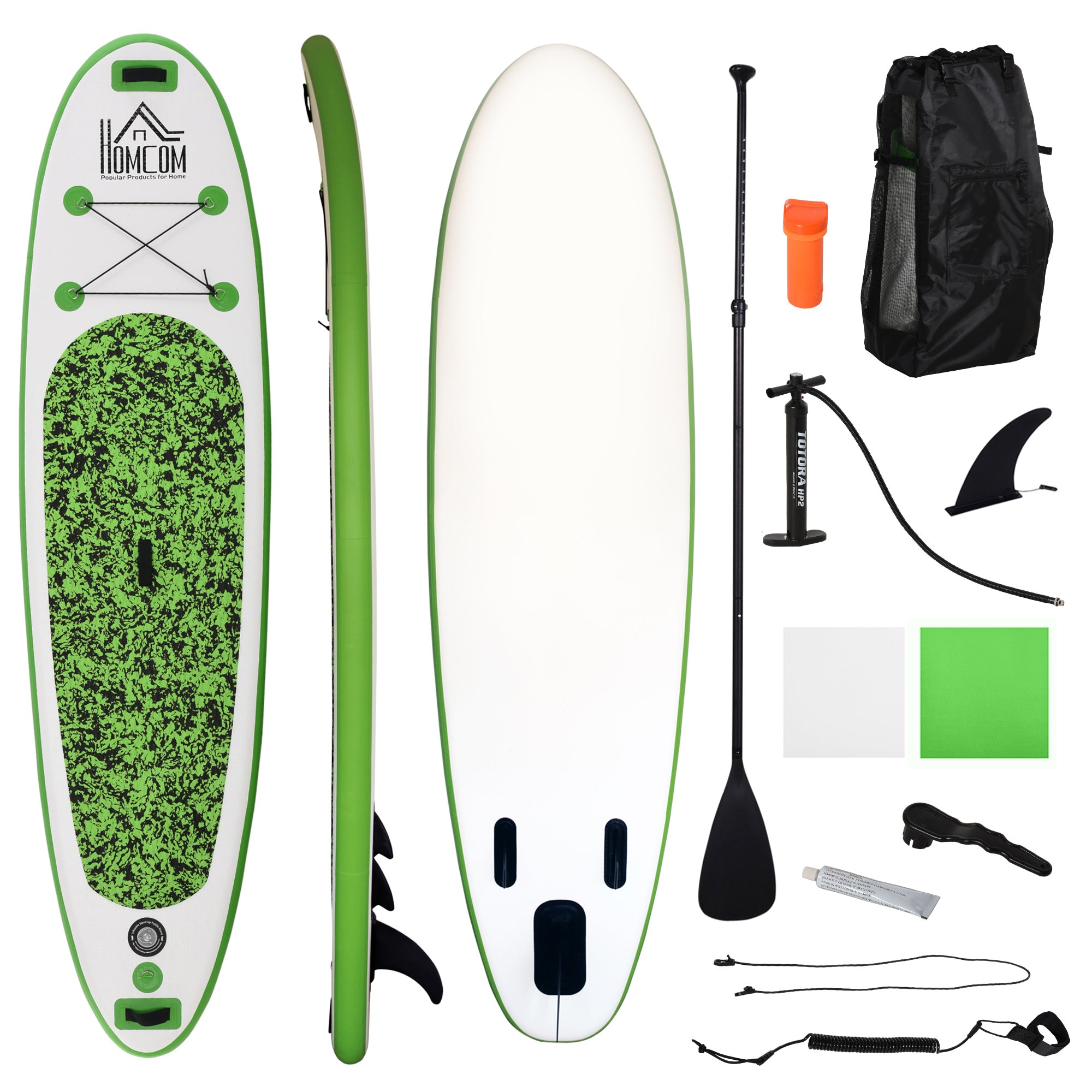 HOMCOM Inflatable Stand Up Paddle Board, 10' x 30" x 4", Non-Slip SUP, with ISUP Accessories, Hand Pump, 3 Fins, Adj Paddle for Youth Adult Beginners/Experts 