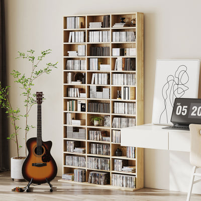 HOMCOM CD Storage Unit with Adjustable Shelves, 102 x 195 cm, Oak Tone 