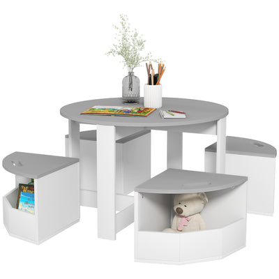 AIYAPLAY 5-Piece Kids Table and Chairs Set with Storage for Toddler 3-8 Years Old, Grey 