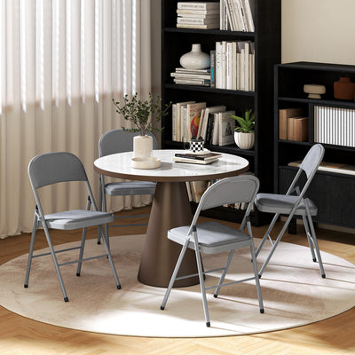 HOMCOM 4 Pack Folding Chairs with Padded Seats, Velvet Portable Party Chairs with Steel Frame, Light Grey 