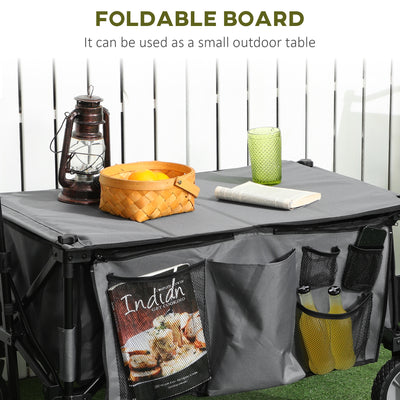 Outsunny Garden Trolley, Cargo Traile on Wheels, Folding Collapsible Camping Trolley, Outdoor Utility Wagon, Dark Grey 
