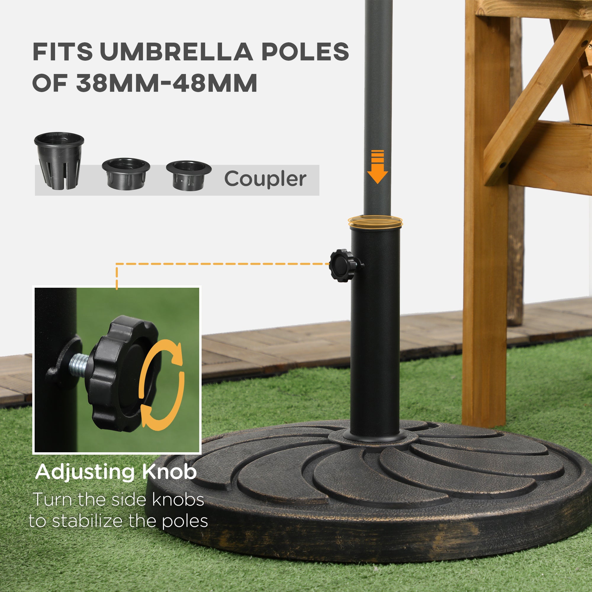 Outsunny 18kg Resin Garden Parasol Base, Round Outdoor Market Umbrella Stand Weight for Poles of \'ce\'a638mm to \'ce\'a648mm, Bronze
