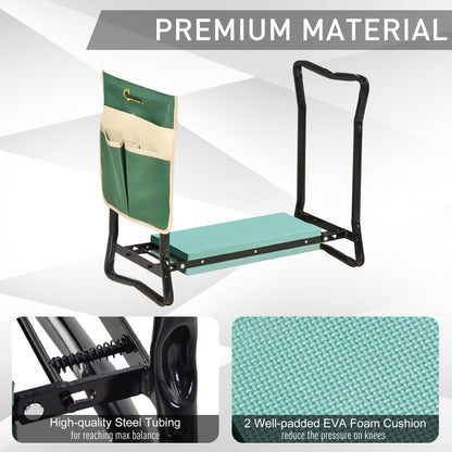Outsunny Steel Frame Padded Garden Kneeler, with Tool Bag - Green 
