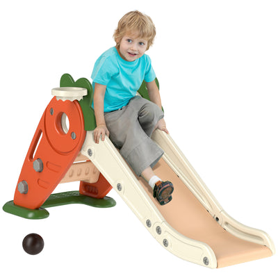 AIYAPLAY 3 in 1 Foldable Toddler Slide with Basketball Hoop, Climber, Carrot-themed, for 1-3 Years 