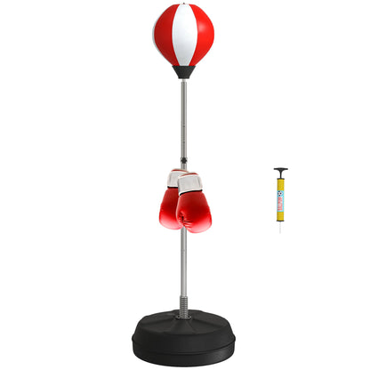 HOMCOM Punching Bag with Stand, Free Standing Boxing Set, Speed Bag with Speedball Adjustable Height from 126cm to 144cm for Teens, Red 
