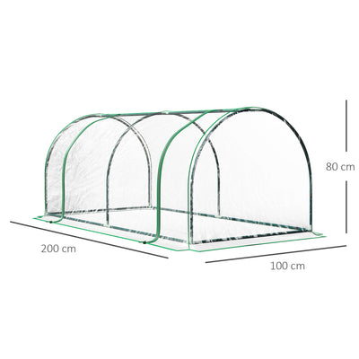 Outsunny Set of 2 Tunnel Greenhouse, Green Grow House with Roll-up Door, Steel Frame, Plastic Cover for Garden, Outdoor, 200 x 100 x 80cm, Clear 